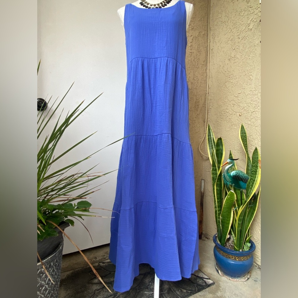 rockmans cotton gauze lapis blue tiered sundress maxi dress